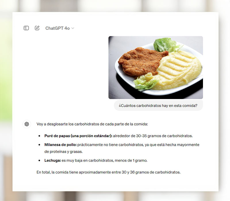 Contar carbohidratos subiendo imágenes de la comida a ChatGPT